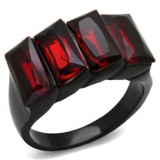 Black Plated Red Rectangle Cut Crystal Cocktail Ring