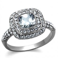 Stainless Steel Clear CZ Halo Style Cocktail Ring