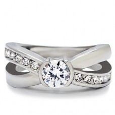 Stainless Steel Cross Shank Clear CZ Cocktail Ring