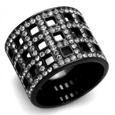 Black Plated Clear Crystal Modern Band Ring