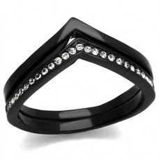 Black Plated Clear Crystal Chevron Shaped Ring Set