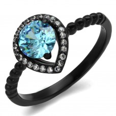 Black Plated Sky Blue CZ Birthstone Ring