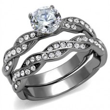 Stainless Steel Clear CZ Wedding Engagement Ring Set