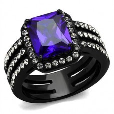 Black Plated Purple CZ Halo Cocktail Ring