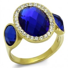 Gold Plated Stainless Steel Blue Crystal Cocktail Ring