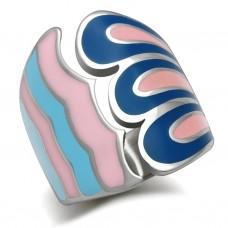 Stainless Steel Pink and Blue Enameled Fashion Ring
