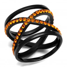 Black Plated Orange Crystal Criss Cross Ring