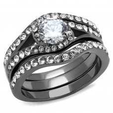 Gunmetal Plated Clear CZ Wedding Engagement Ring Set