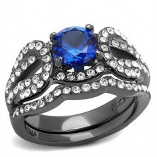 Gunmetal Plated Blue Crystal Wedding Engagement Ring Set