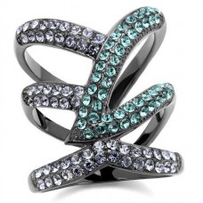 IP Light Black Stainless Steel Ring with Teal Crystals