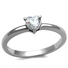 High Polished Stainless Steel Engagement Wedding Ring Clear Heart Shaped CZ