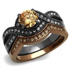 Two Tone Light Coffee and Light Black Plated Stainless Steel Ring