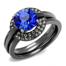 IP Light Black Wedding Engagement Ring Set Blue Crystal