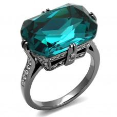 IP Light Black Square Cut Teal Crystal Cocktail Ring