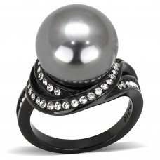 IP Black Plated Simulated Grey Pearl Ring