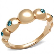 IP Rose Gold Plated Ring with Aqua CZs