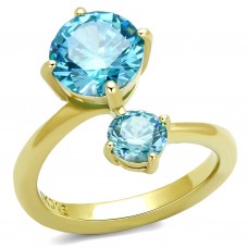 IP Gold Plated Bypass Style Ring with Sky Blue CZ