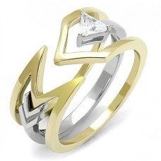 Two Tone IP Gold and High Polish Stainless Steel Ring Set