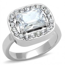 High Polish Stainless Steel Clear CZ Halo Ring