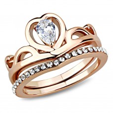 IP Rose Gold Clear CZ Engagement Wedding Ring Set