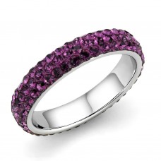 High Polish Stainless Steel Purple Crystal Eternity Band Ring