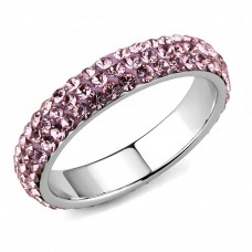 High Polish Stainless Steel Pink Crystal Eternity Band Ring