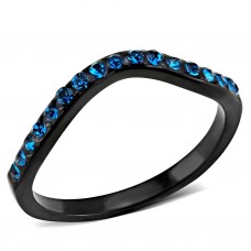 IP Black Plated Wavy Ring with Blue Crystals