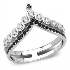 High Polish Stainless Steel Clear and Black Crystal Ring