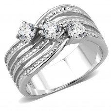 High Polish Stainless Steel Ring with Clear CZ