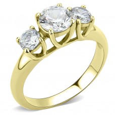 IP Gold Plated Triplet Ring with Clear CZ