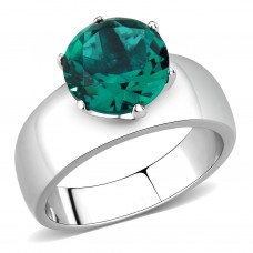 High Polish Stainless Steel Solitaire Ring with Teal Crystal