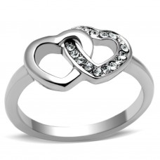 Stainless Steel Intwined Hearts Clear Crystal Ring