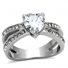Stainless Steel Clear CZ Heart Cocktail Ring