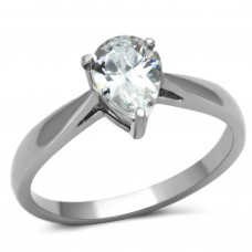 High Polish Stainless Steel Wedding Engagement Ring Set Clear CZ