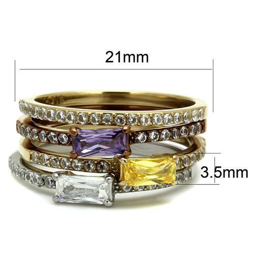Chocolate Brown-Gold-Stainless Steel 4 Ring CZ Set TK316 - Picture 3 of 21
