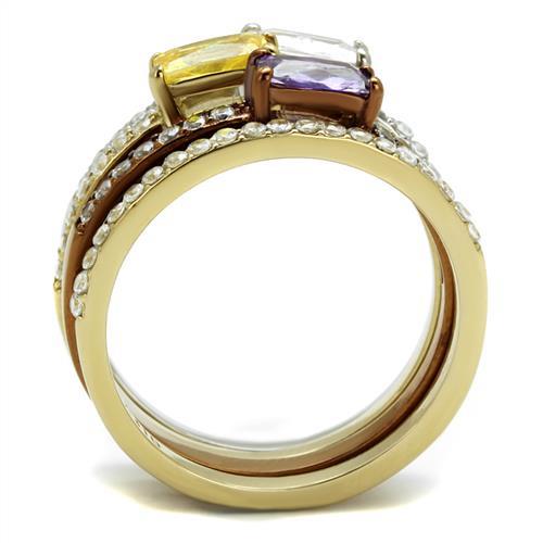 Chocolate Brown-Gold-Stainless Steel 4 Ring CZ Set TK316 - Picture 4 of 21