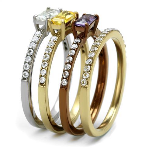 Chocolate Brown-Gold-Stainless Steel 4 Ring CZ Set TK316 - Picture 5 of 21