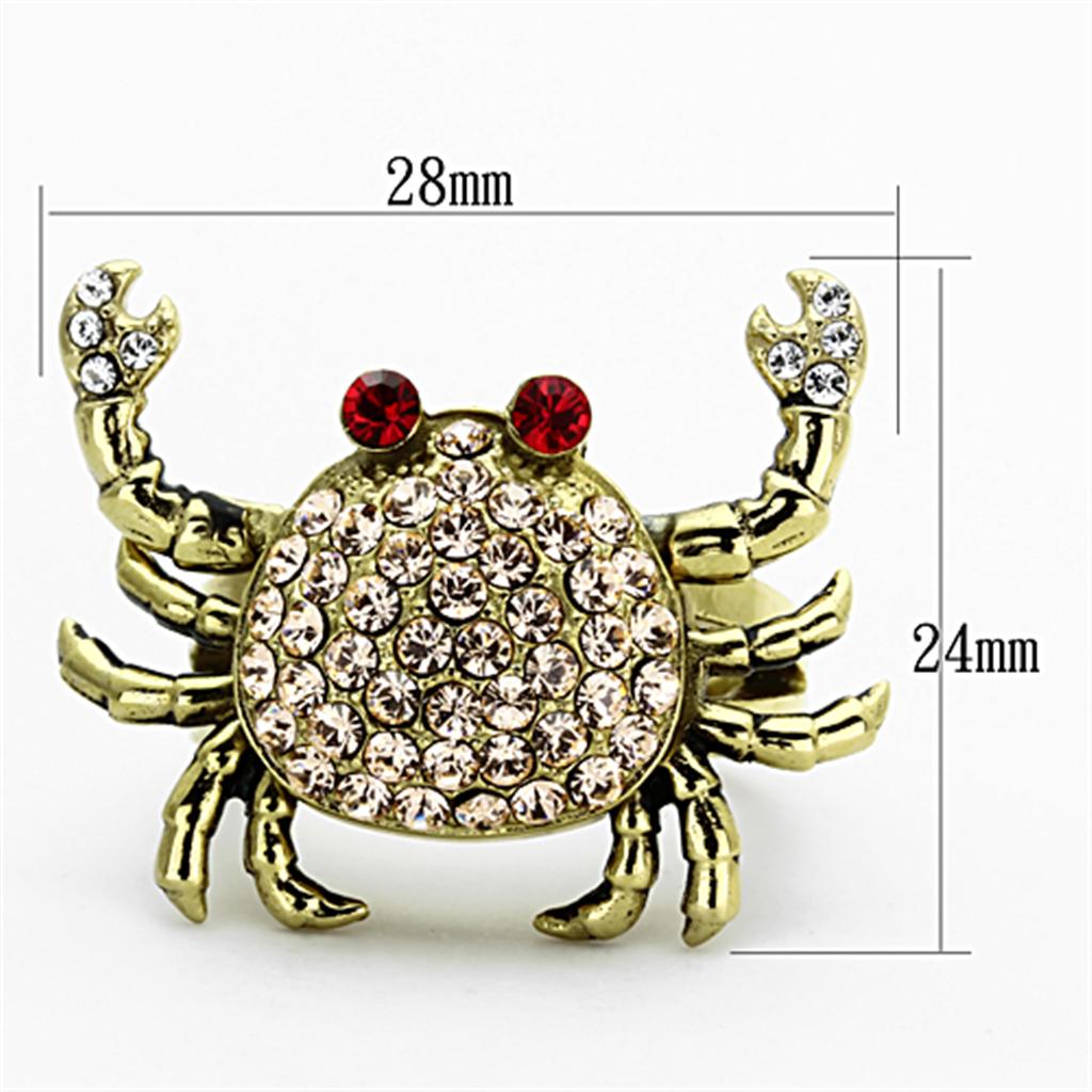 Gold Plated Crab Ring Champagne Red Clear Crystal Stainless Steel TK316 ...