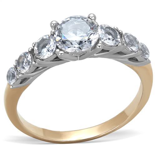 Rose Gold Plated 7 Stone Clear CZ Engagement Ring Stainless Steel TK316