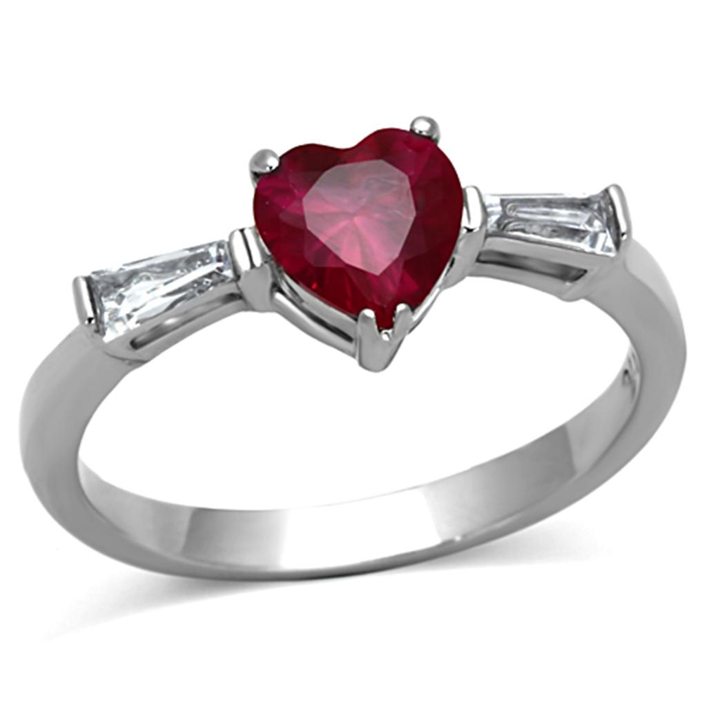 Ruby Red Heart CZ Valentine Ring July Birthstone Stainless Steel TK316