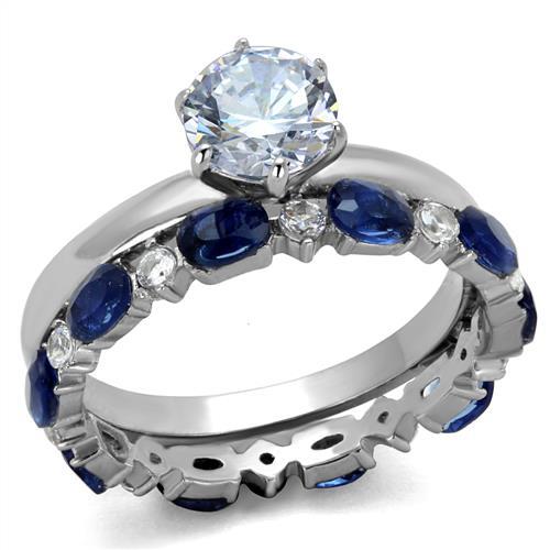 Sapphire Blue CZ Simple Wedding Set Eternity / Solitaire